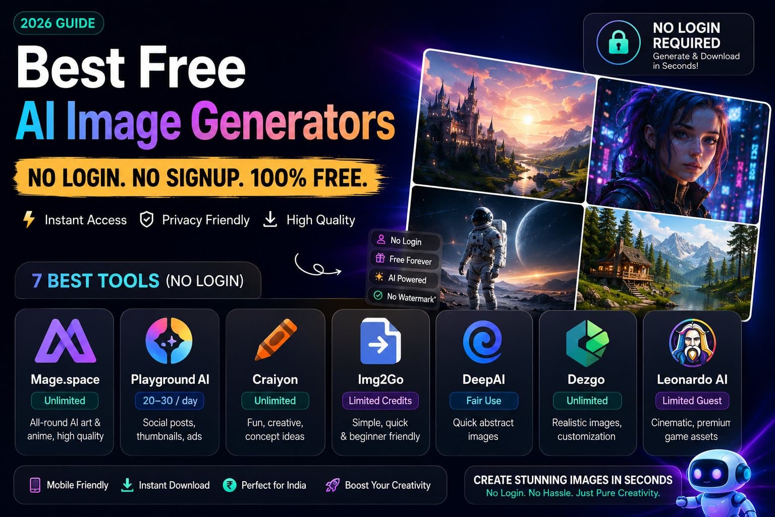 Best Free AI Image Generators No Login : 7 Tools instant